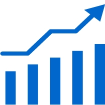 Blue chart with arrow showing growth icon