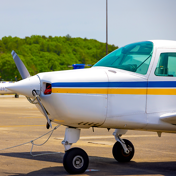 Close up of plane at Hanscom Field