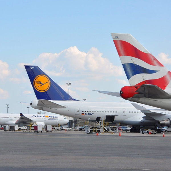 Plane tails on tarmac