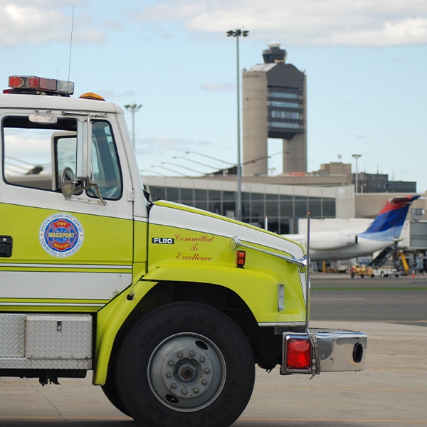 Fire truck on airport tarmac