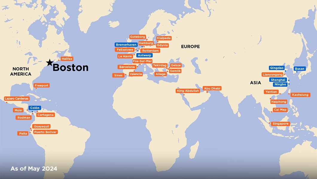 Map of cargo ship destinations