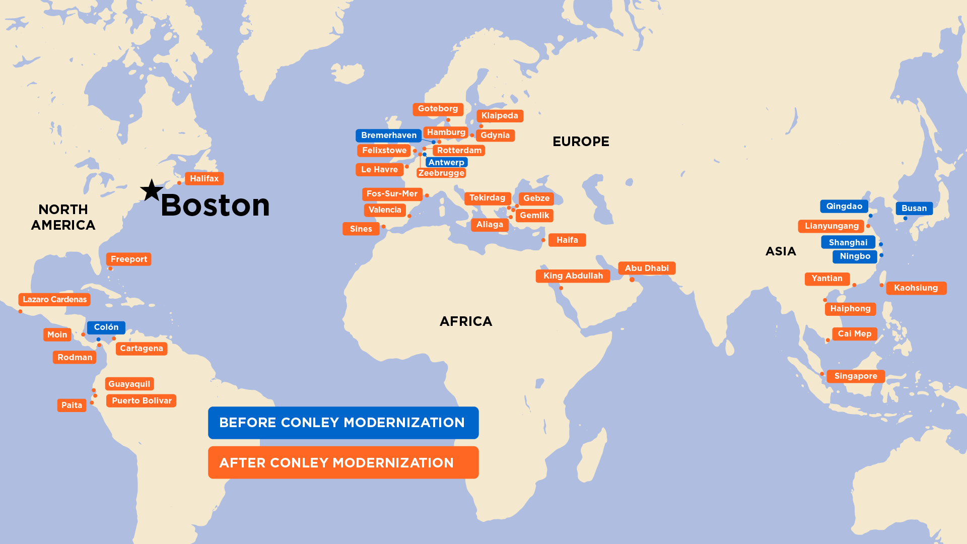 Conley Terminal Global Connectivity Map