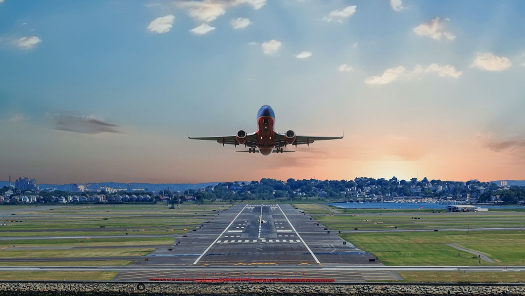 Plane taking off at Boston Logan