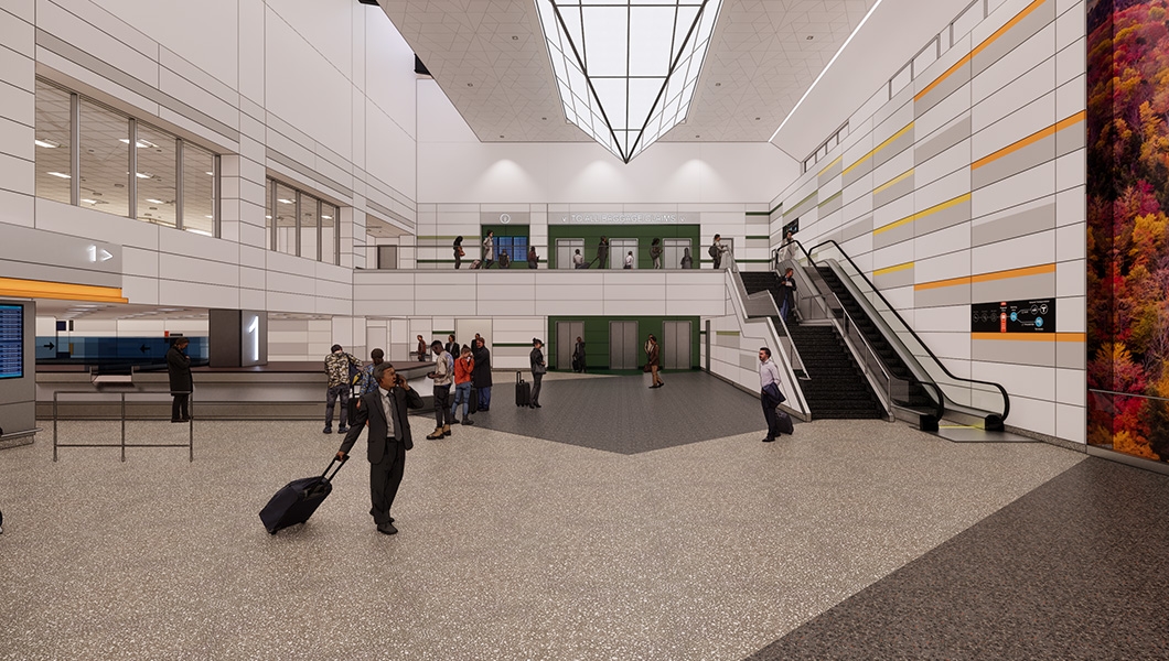 Rendering of Terminal E International Claim Hall and Customs